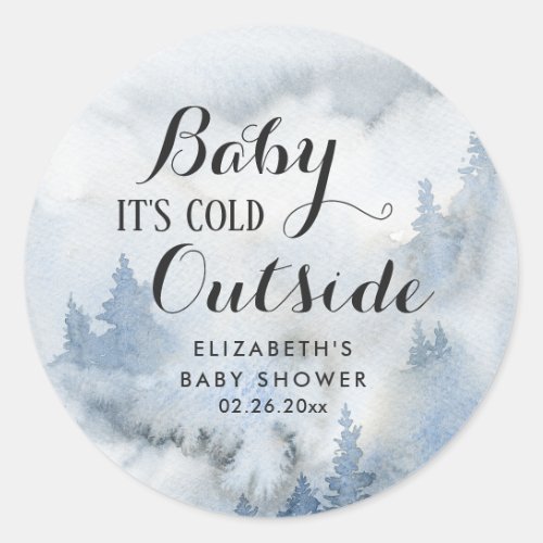  Dusty Blue Winter Forest _Baby Its Cold Outside  Classic Round Sticker