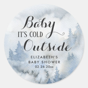 Dusty Blue Winter Forest -Baby It's Cold Outside Classic Round Sticker