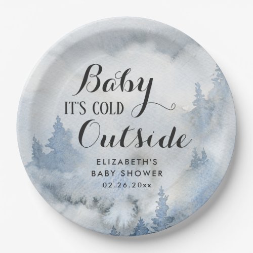  Dusty Blue Winter Forest _Baby Its Cold Outside  Paper Plates