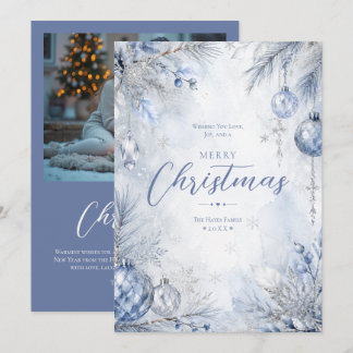 Dusty Blue Winter Ornaments Christmas Photo TMF26 Holiday Card