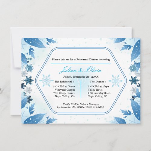 Dusty Blue Winter Rehearsal Dinner Invitation
