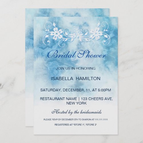 Dusty Blue Winter Script Calligraphy Bridal Shower Invitation