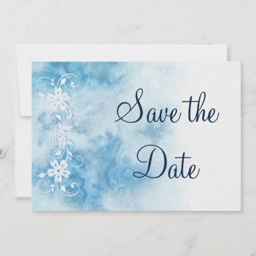 Dusty Blue Winter Script Calligraphy Save the Date