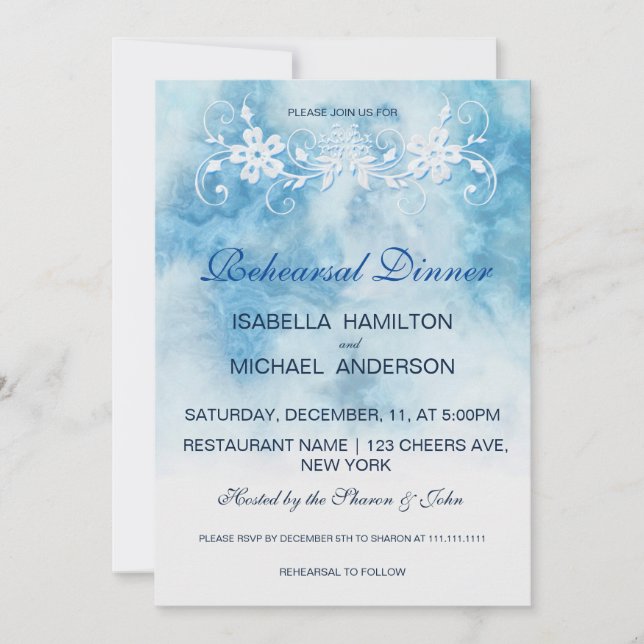 Dusty Blue Winter Script Calligraphy Watercolor Invitation (Front)