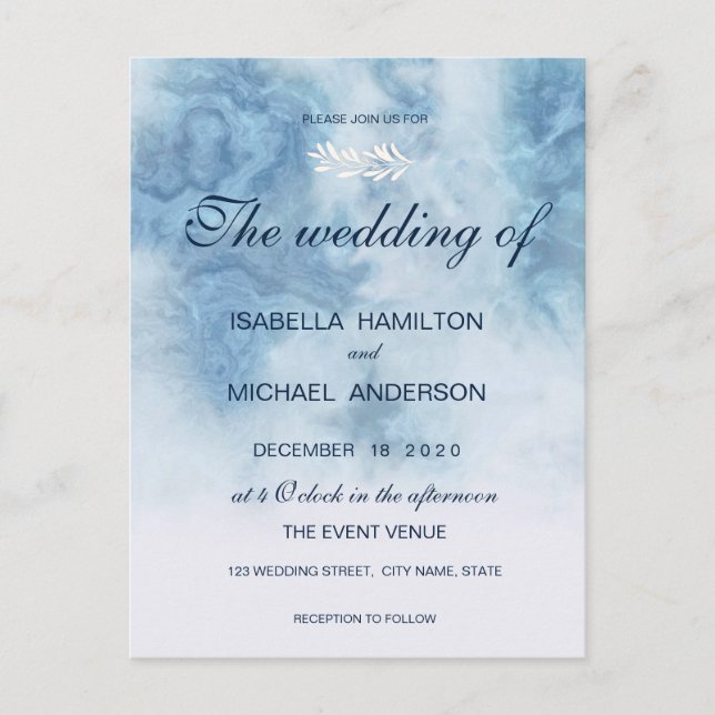 Dusty Blue Winter Script Calligraphy White Branch Invitation Postcard (Front)