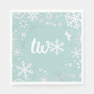 Dusty Blue Winter Second Birthday Snowflake  Napkins