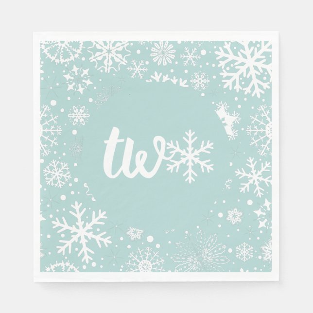 Dusty Blue Winter Second Birthday Snowflake  Napkins (Front)