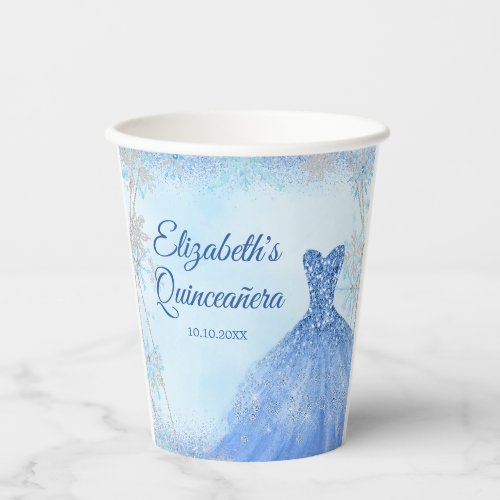 Dusty Blue Winter Snowflake Mis Quince Aos Paper Cups