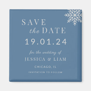 Dusty Blue Winter Wedding Save the Date Magnet