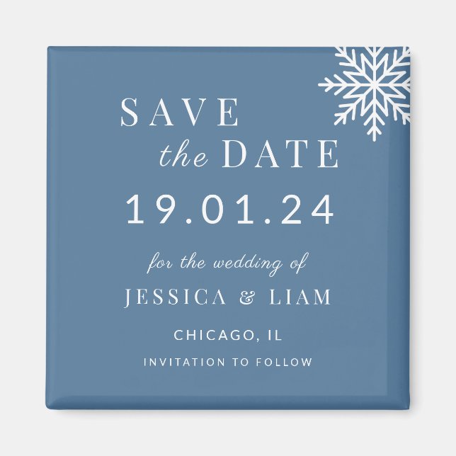 Dusty Blue Winter Wedding Save the Date Magnet (Front)