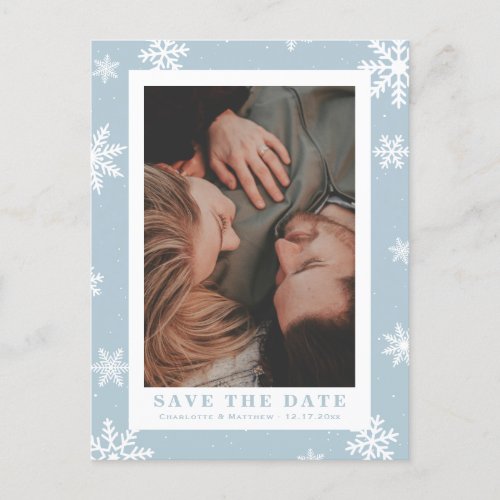 Dusty Blue Winter Wedding Save The Date Photo Announcement Postcard
