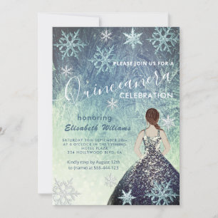 Dusty blue Winter wonderland glitter dress Invitation