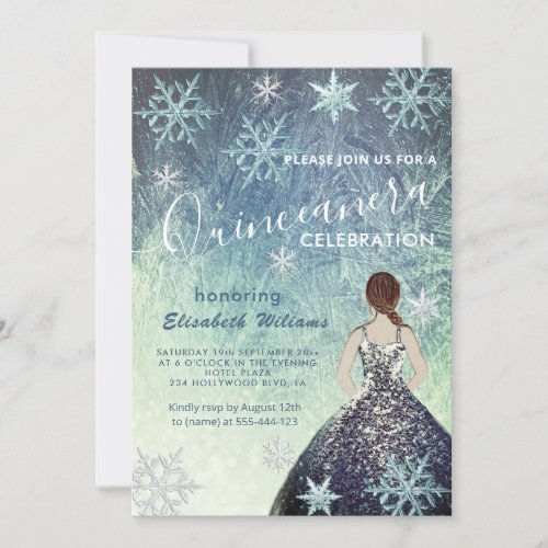 Dusty blue Winter wonderland glitter dress   Invitation