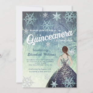 Dusty blue Winter wonderland glitter dress Invitation