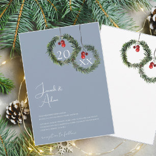 Dusty Blue Winter Wreath Festive Wedding Invitation