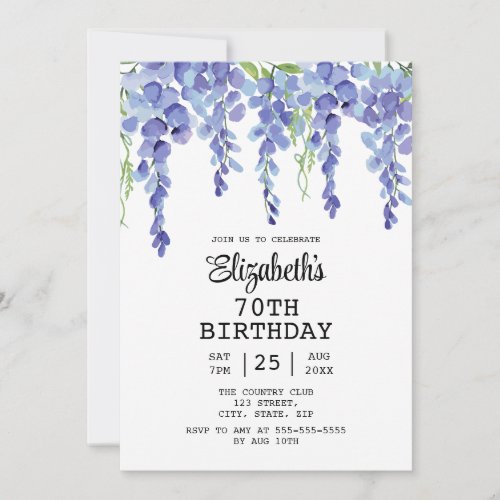Dusty Blue Wisteria Floral Greenery 70th Birthday  Invitation