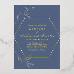 Dusty Blue with Gold Foil Wedding Invitation