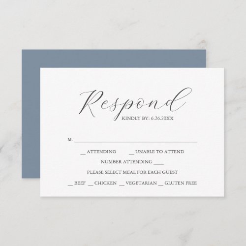 Dusty Blue with Meal Choice Monogram RSVP Cards