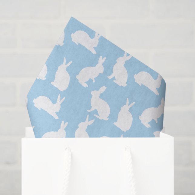 Dusty Blue With White Bunny Pattern Cute Easter Tissue Paper (Gift Bag)