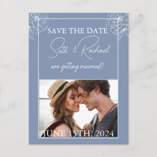 Dusty Blue with white floral design Postcard