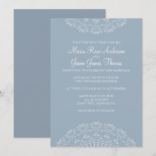 Dusty Blue with White Mandala Wedding Invitation
