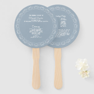 Dusty Blue with white mandala Wedding Program Fan