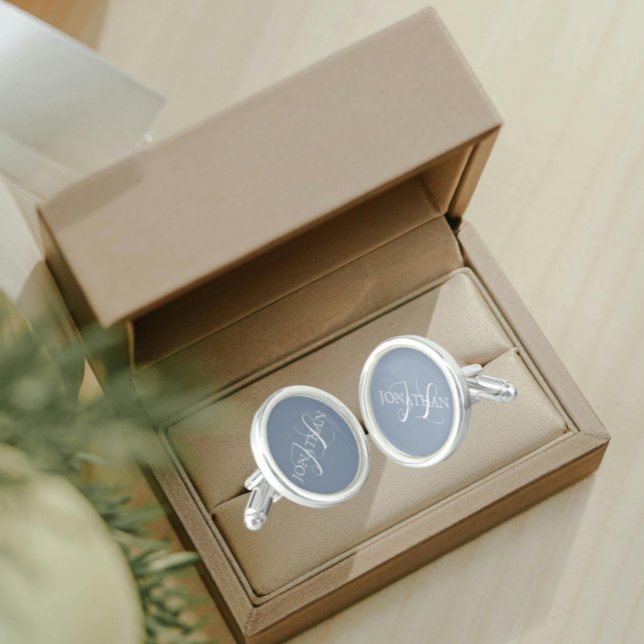 Dusty Blue with White Stylized Monogram Cufflinks (In Situ Box)