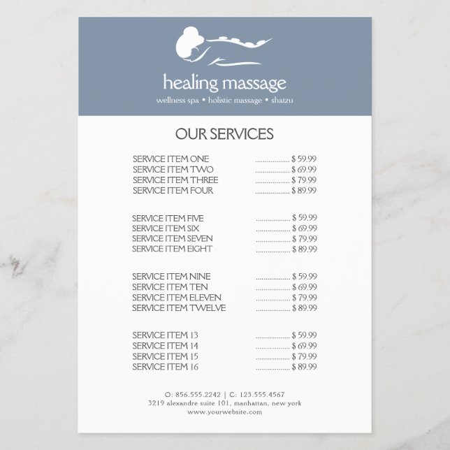 DUSTY BLUE WOMAN STONE MASSAGE  Wellness Day Spa Flyer (Front)
