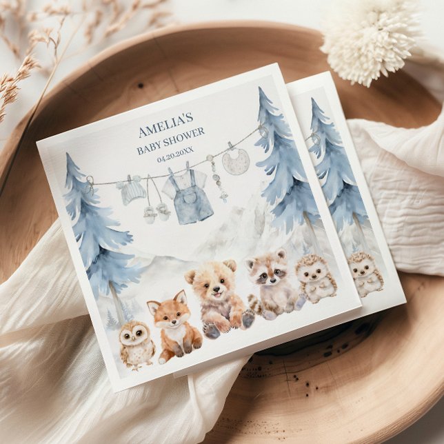 Dusty Blue Woodland Adventure Awaits Baby Shower Napkins (Creator Uploaded)