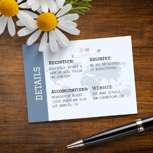 Dusty Blue World Map Destination Wedding  Enclosure Card