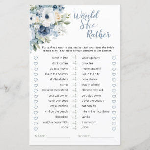 Dusty Blue Would She Rather Bridal Shower Game