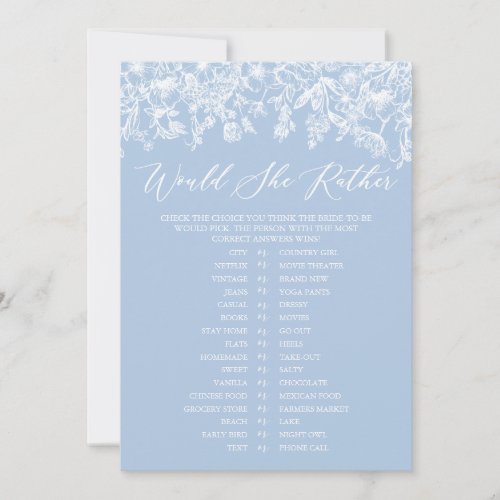 Dusty Blue Would She Rather Bridal Shower Game Invitation