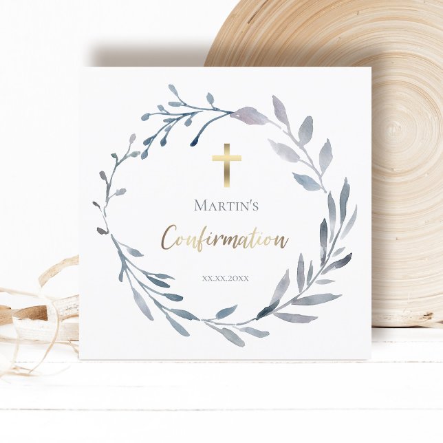 dusty blue wreath Confirmation | small size  Invitation (Creator Uploaded)
