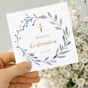 dusty blue wreath Confirmation   small size   mini Invitation