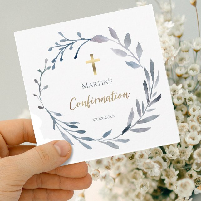dusty blue wreath Confirmation | small size | mini Invitation (Creator Uploaded)