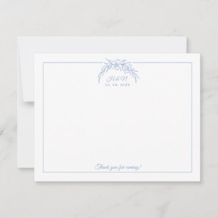 Dusty Blue Wreath Couple Initial Border Stationery Note Card