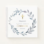 Dusty Blue Wreath First Holy Communion Guest Book at Zazzle