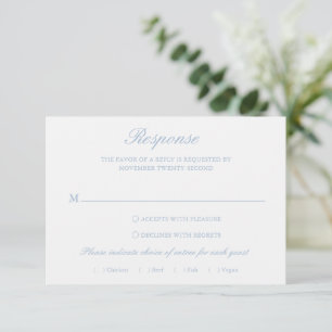 Dusty Blue Wreath Monogram Elegant Wedding RSVP Card