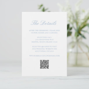 Dusty Blue Wreath Monogram QR Code Elegant Wedding Enclosure Card