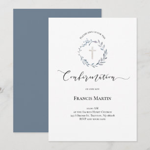 dusty blue wreath watercolor Confirmation Invitation