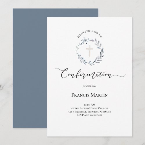 dusty blue wreath watercolor Confirmation