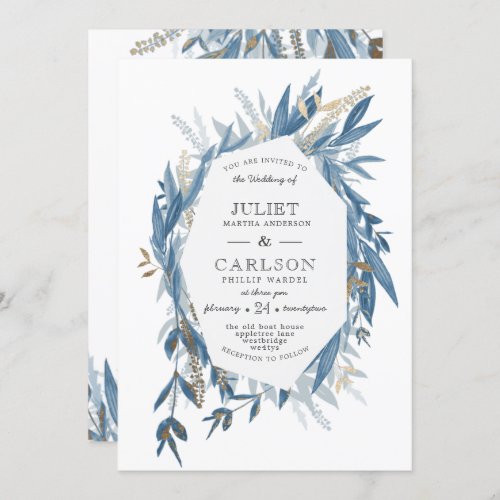 Dusty Blue Wreath with rustic Invitation