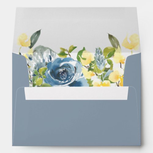 Dusty Blue Yellow Botanical Floral Return Address Envelope