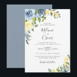 Dusty Blue & Yellow Botanical Floral Wedding Invitation<br><div class="desc">Watercolor garden flowers in chic and trendy dusty blue and yellow with soft green botanical branches,  wedding invitation. Back of card features solid coordinating dusty blue color. Customize text,  font style,  color and size.</div>