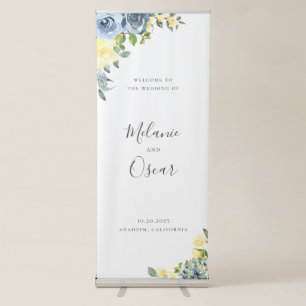 Dusty Blue & Yellow Botanical Floral Wedding Retractable Banner