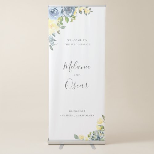 Dusty Blue  Yellow Botanical Floral Wedding Retractable Banner