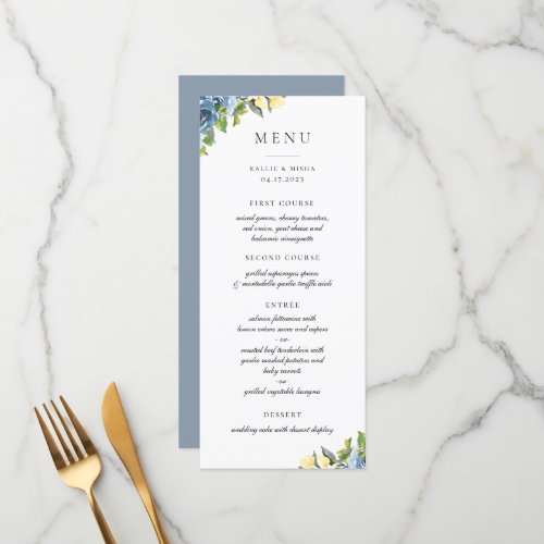 Dusty Blue Yellow Botanical  Menu