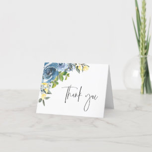 Dusty Blue Yellow Botanical Thank You Card
