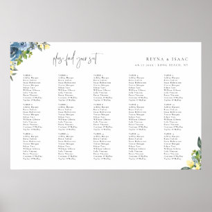 Dusty Blue Yellow Botanical Wedding Seating Chart