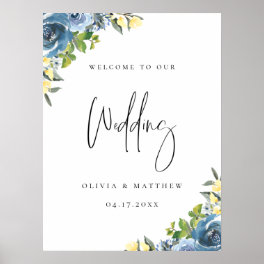 Dusty Blue Yellow Botanical Wedding Welcome Poster